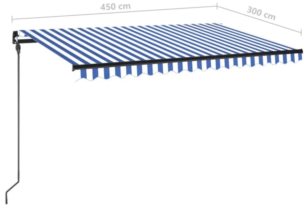 Τέντα Συρόμενη Χειροκίνητη με LED Μπλε / Λευκό 450 x 300 εκ. - Μπλε