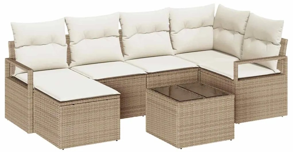 vidaXL Σετ Καναπέ Κήπου 7 pcs Μπεζ Πολυ ράταν