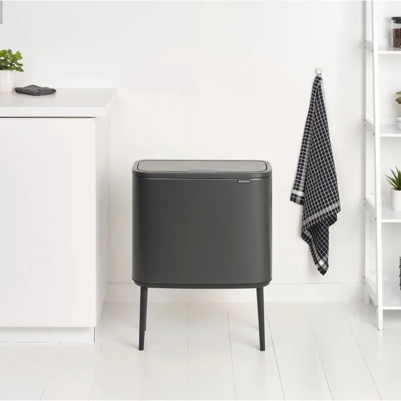 Κάδος Brabantia Bo Touch 1008857, 3x11 l, Ομαλό και αθόρυβο άνοιγμα, Μεγάλο άνοιγμα, Σκούρο γκρι