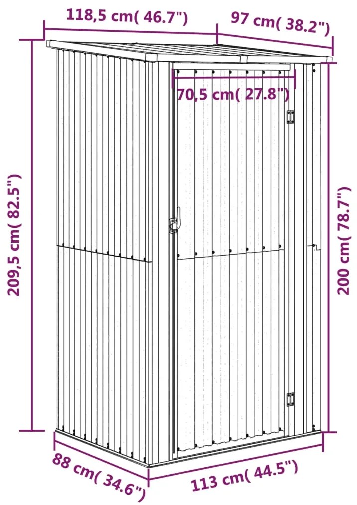 ΑΠΟΘΗΚΗ ΚΗΠΟΥ ΑΝΘΡΑΚΙ 118,5X97X209,5 ΕΚ. ΓΑΛΒΑΝΙΣΜΕΝΟ ΑΤΣΑΛΙ 150901