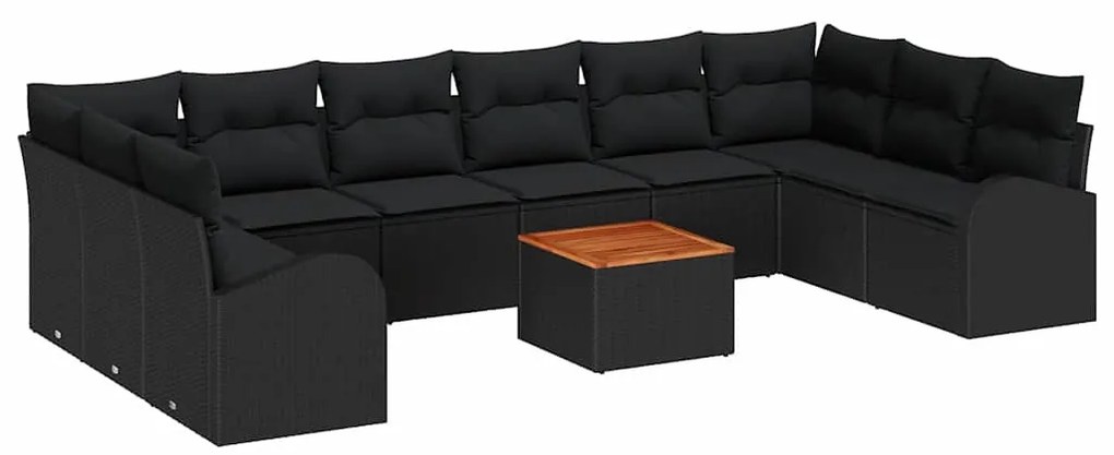 vidaXL Σετ Καναπέ Κήπου με μαξιλάρι 11 pcs Μαύρο Πολυ ράταν