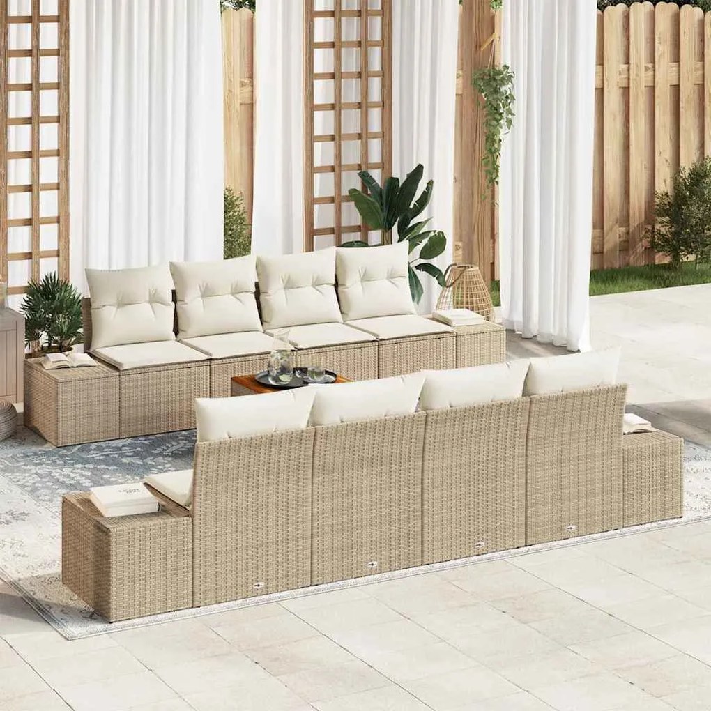 vidaXL Σετ Καναπέ Κήπου με μαξιλάρι 9 pcs Μπεζ Πολυ ράταν