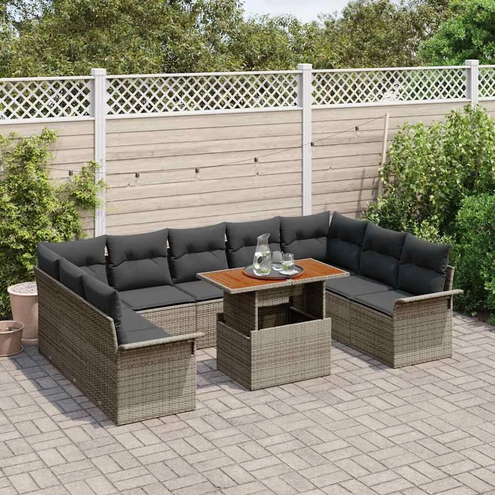 vidaXL Σετ Καναπέ Κήπου με μαξιλάρι 10 pcs Γκρι 100 x 55 x 73 εκ