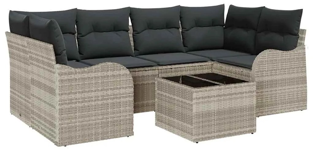 vidaXL Σετ Καναπέ Κήπου 7 pcs Ανοιχτό γκρι 55 x 55 x 37 εκ Πολυ ράταν