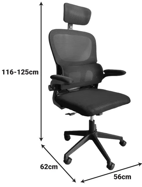 Καρέκλα γραφείου Recko pakoworld ύφασμα mesh σε μαύρη απόχρωση 56x62x116-125εκ