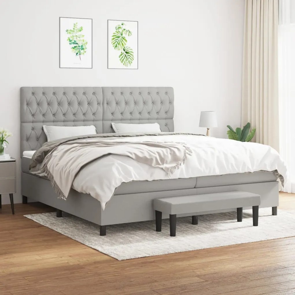 Κρεβάτι Boxspring με Στρώμα Ανοιχτό Γκρι 200x200 εκ. Υφασμάτινο - Γκρι