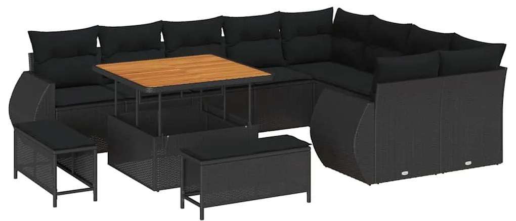 vidaXL Σετ Καναπέ Κήπου με μαξιλάρι 12 pcs Μαύρο 100 x 100 x 71 cm