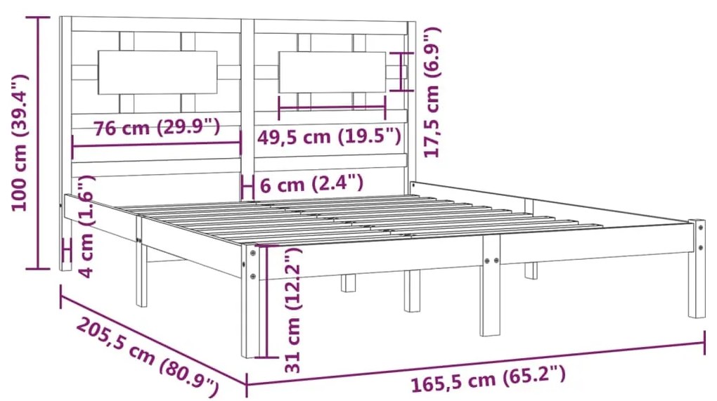 vidaXL Σκελετός Κρεβατιού Χωρίς Στρώμα 160x200 εκ Μασίφ Ξύλο Πεύκου