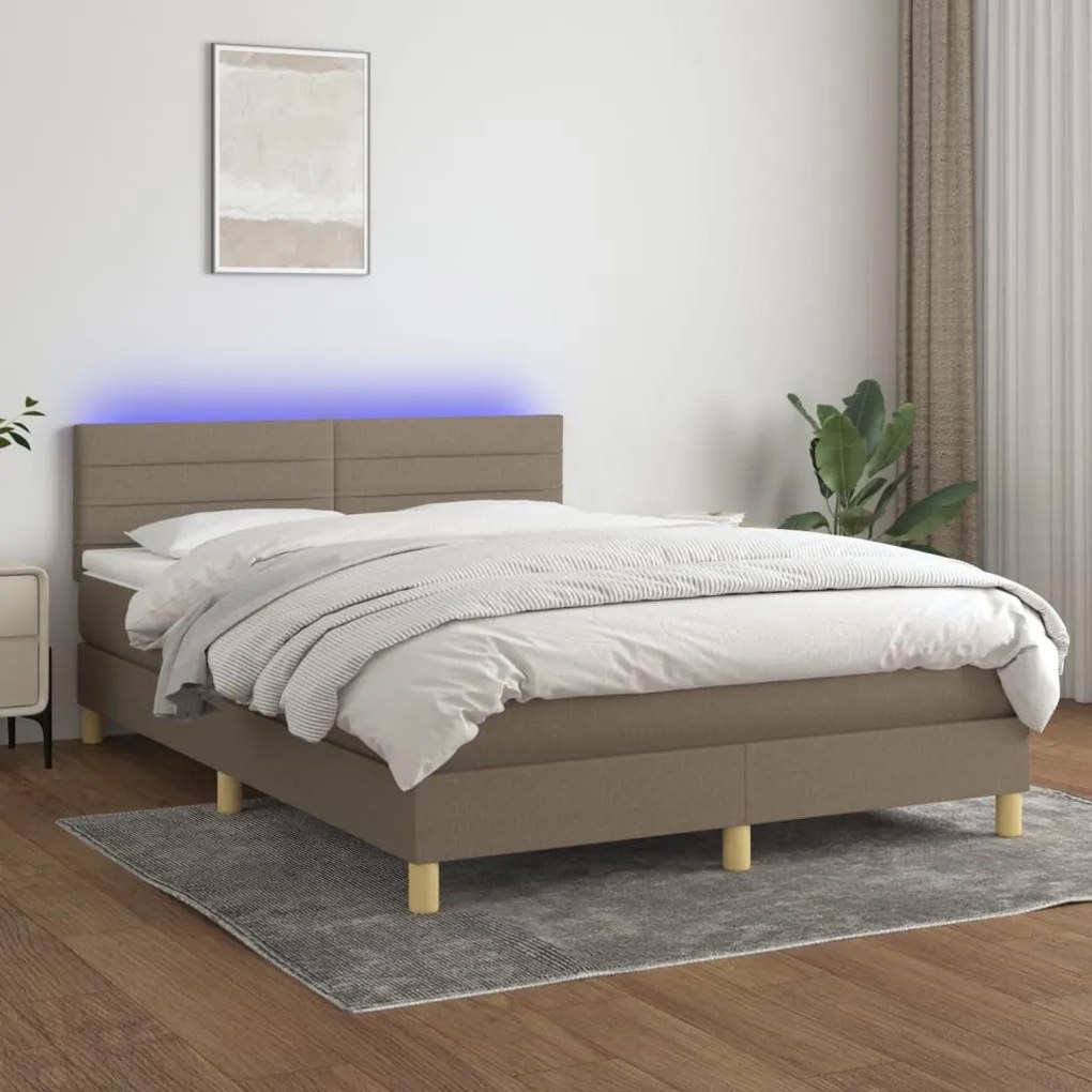 Κρεβάτι Boxspring με Στρώμα &amp; LED Taupe 140x200 εκ. Υφασμάτινο - Μπεζ-Γκρι