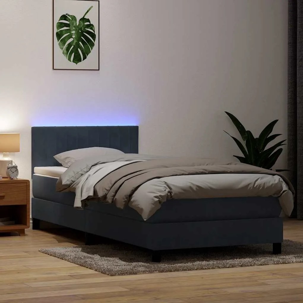 vidaXL Κρεβάτι Boxspring με Στρώμα &amp; LED Σκούρο γκρι 80x210 εκ. Βελούδινο