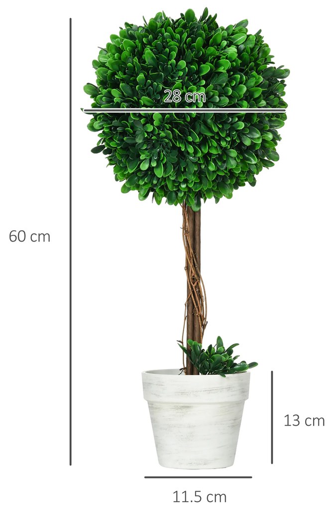 HOMCOM Σετ 2 Τεχνητών Δέντρων Πυξαριού, Τεχνητό Φυτό, συμπεριλαμβανομένου Τεχνητού Βρύου, 1 Εξωτερική Γλάστρα, 28 cm x 28 cm x 60 cm, Πράσινο