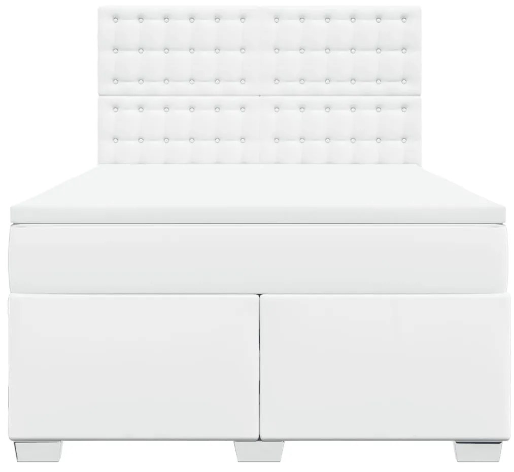 vidaXL Κρεβάτι Boxspring με Στρώμα Λευκό 140x190εκ.από Συνθετικό Δέρμα