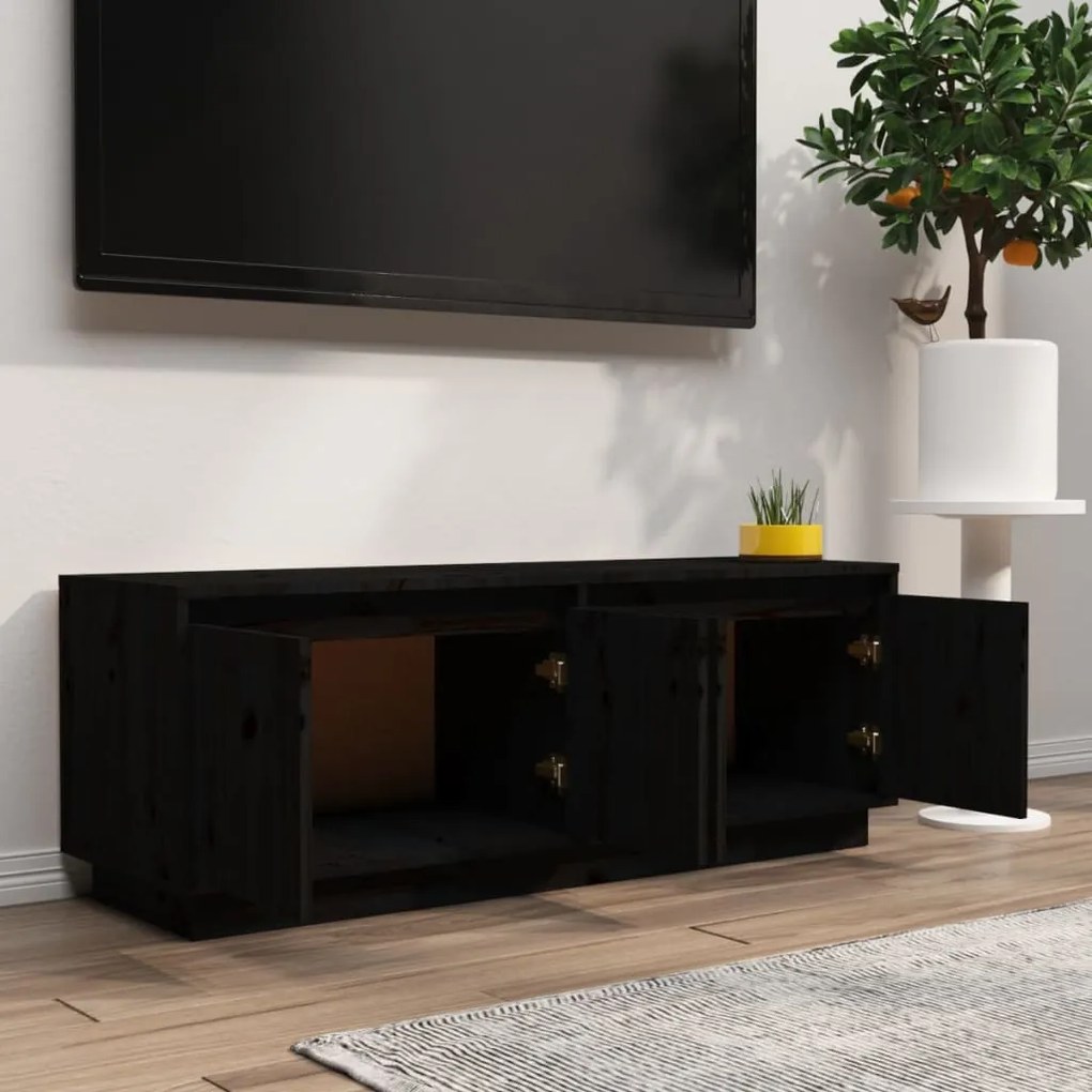 vidaXL Έπιπλο Τηλεόρασης Μαύρο 110x34x40 εκ. από Μασίφ Ξύλο Πεύκου