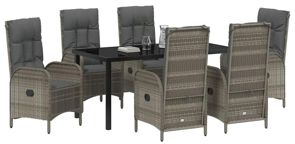 vidaXL Σέτ φαγητού για κήπο με μαξιλάρι 7 pcs Γκρι Πολυ ράταν
