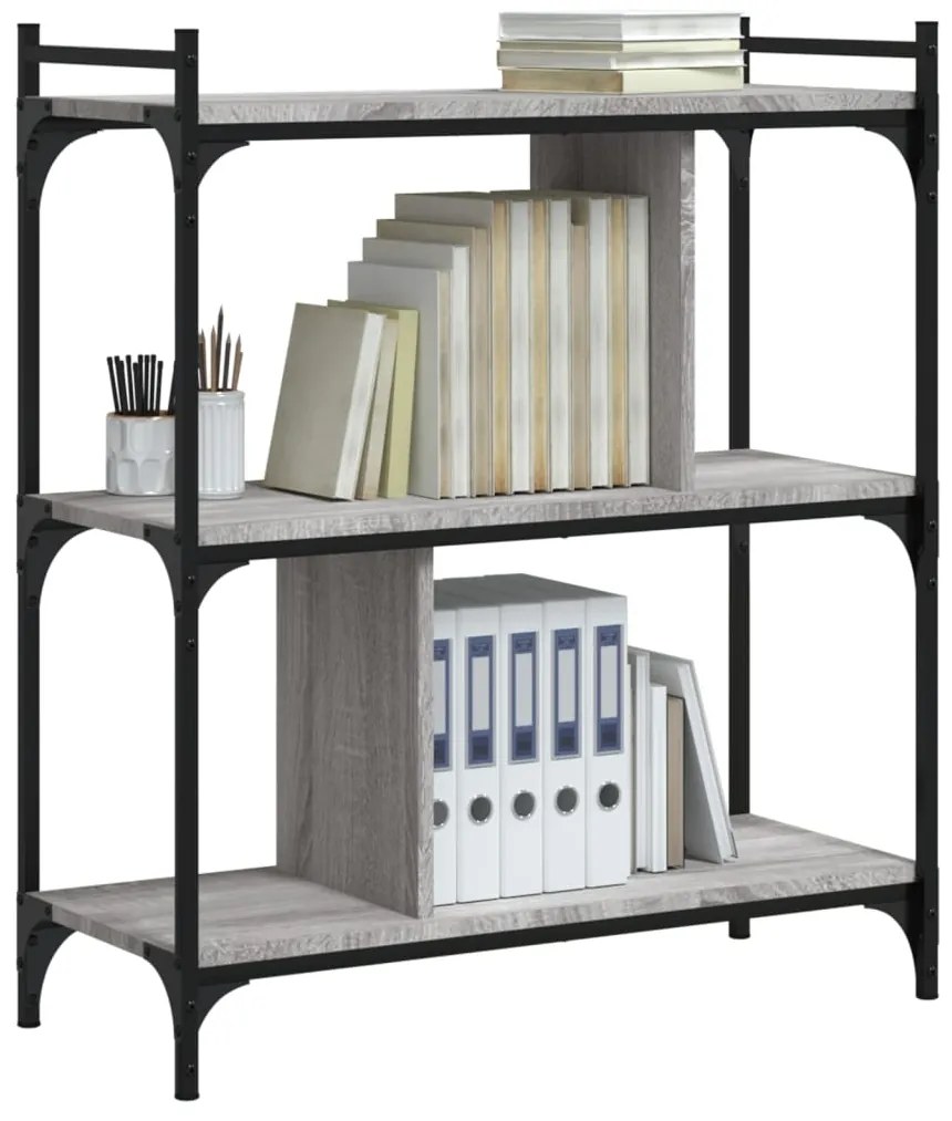 vidaXL Βιβλιοθήκη 3 Επιπέδων Γκρι Sonoma 76 x 32 x 88 εκ. Επεξ. Ξύλο