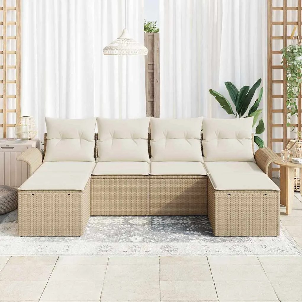 vidaXL Σετ Καναπέ Κήπου με μαξιλάρι 6 pcs Μπεζ Πολυ ράταν