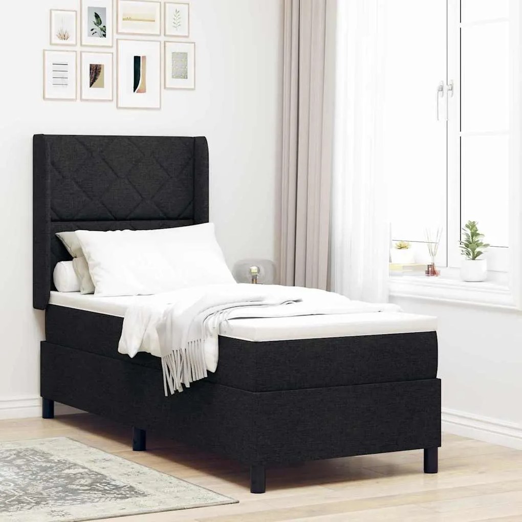 vidaXL Κρεβάτι με ελατήρια με στρώμα Μαύρο 80 x 200 cm ύφασμα