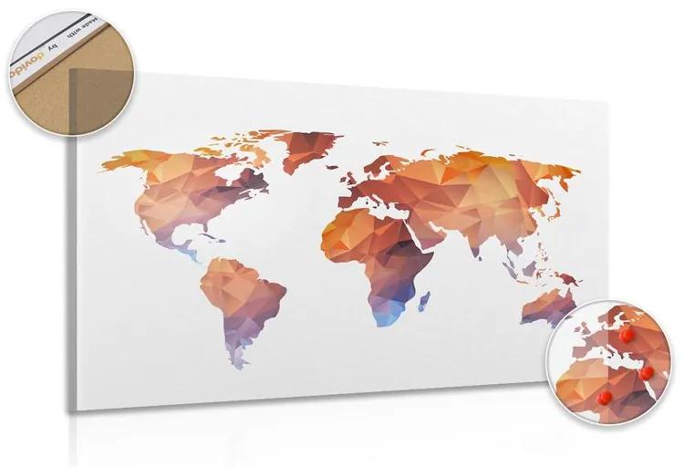 Εικόνα σε πολυγωνικό παγκόσμιο χάρτη από φελλό σε αποχρώσεις του πορτοκαλιού - 120x80  peg