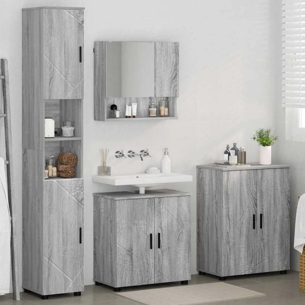 vidaXL Σετ Επίπλων Μπάνιου με πόρτα 4 pcs Γκρι sonoma 61 x 35 x 64 εκ.