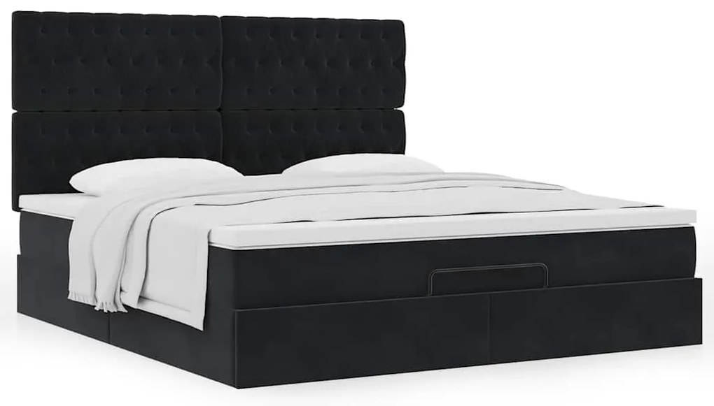 vidaXL Οθωμανικό κρεβάτι με στρώματα Μαύρο 160x200cm Velvet
