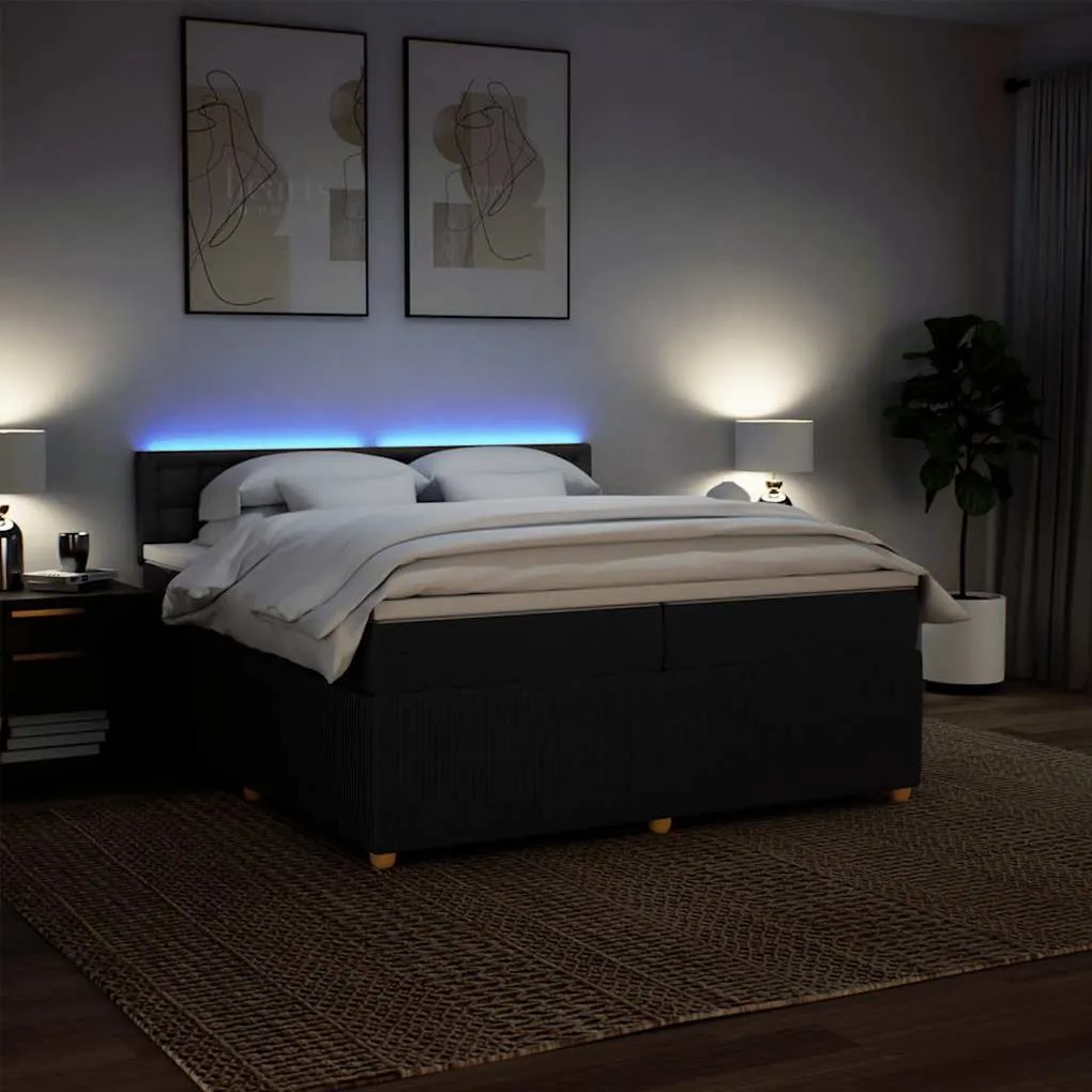 vidaXL Κρεβάτι Boxspring με Στρώμα Μαύρο 200x200 εκ. Υφασμάτινο