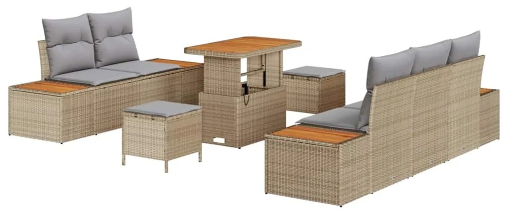 vidaXL Σετ Καναπέ Κήπου με μαξιλάρι 8 pcs Μπεζ Πολυ ράταν