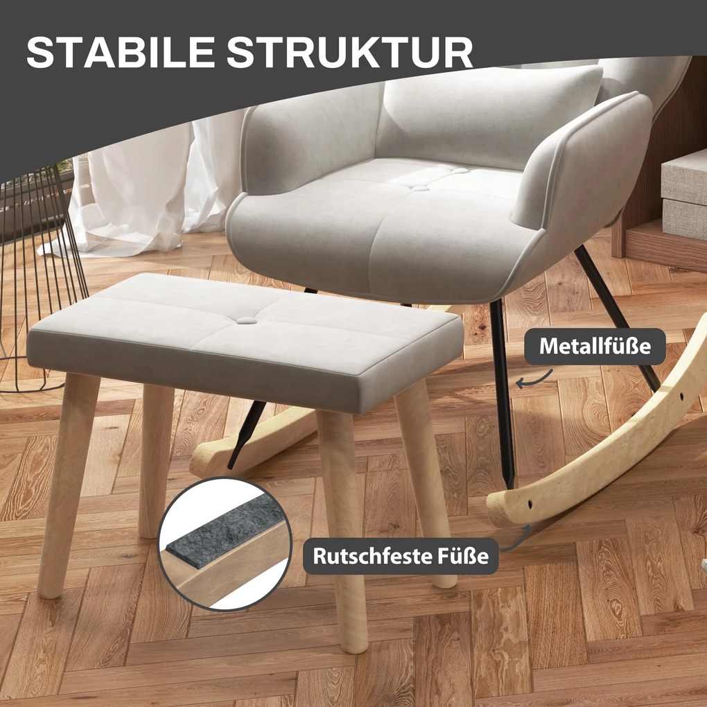 HOMCOM Πολυθρόνα Κουνιστή με Υποπόδιο, Επενδυμένη, Ψηλή Πλάτη, Όψη Βελούδου, έως 150 kg, Κρεμ Λευκό