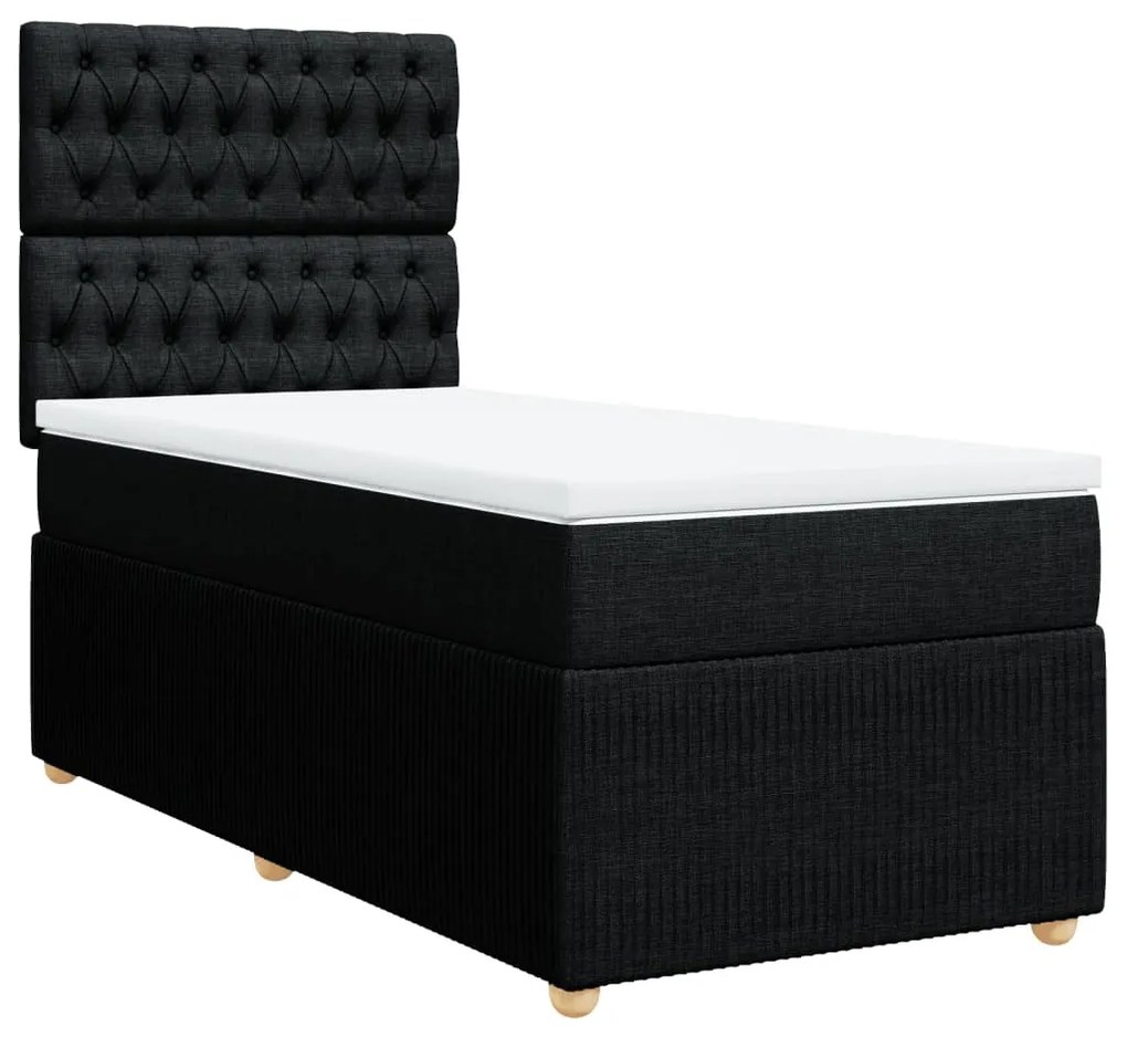 vidaXL Κρεβάτι Boxspring με Στρώμα Μαύρο 90x200 εκ. Υφασμάτινο