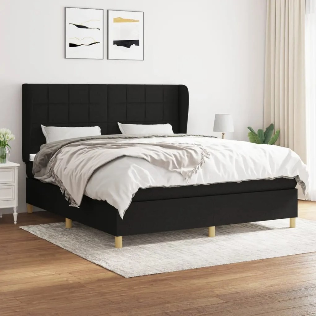 Κρεβάτι Boxspring με Στρώμα Μαύρο 160x200 εκ. Υφασμάτινο