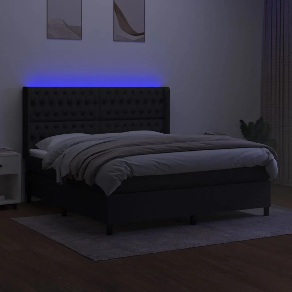 ΚΡΕΒΑΤΙ BOXSPRING ΜΕ ΣΤΡΩΜΑ &amp; LED ΜΑΥΡΟ 180X200 ΕΚ. ΥΦΑΣΜΑΤΙΝΟ 3138575