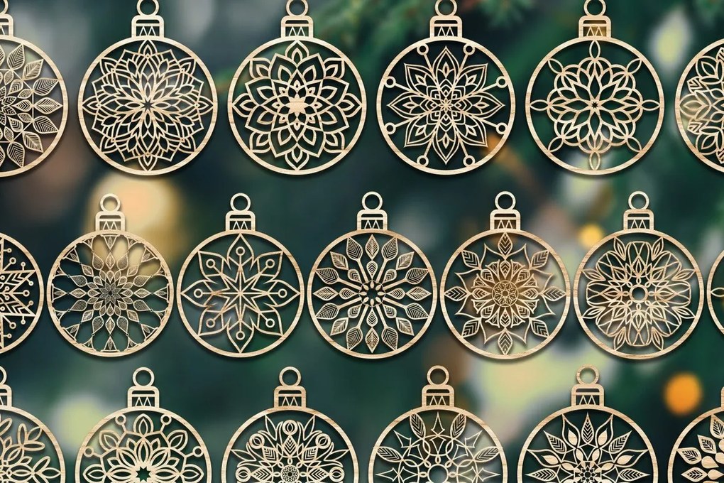 Σετ των 3 Intra απο ξύλο plywood 3mm-4mm πάχος - Cricut Χριστουγεννιάτικες Μπάλες Δαντέλα στολίδι Δίασταση 6x6 cm INTRAFABR-37147260