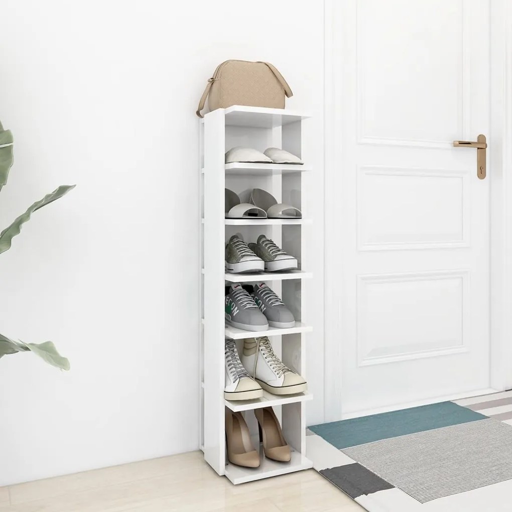vidaXL Παπουτσοθήκη Γυαλιστερή Λευκή 27,5x27x102εκ. Επεξεργασμένο Ξύλο