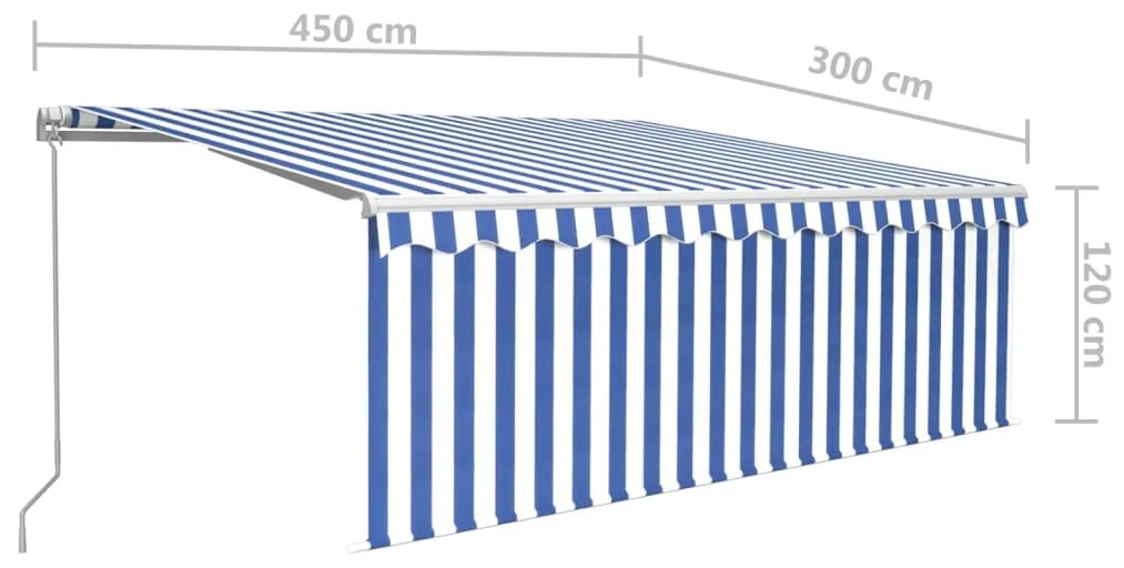 vidaXL Τέντα Συρόμενη Χειροκίνητη με Σκίαστρο &amp; LED Μπλε/Λευκό 4,5x3 μ