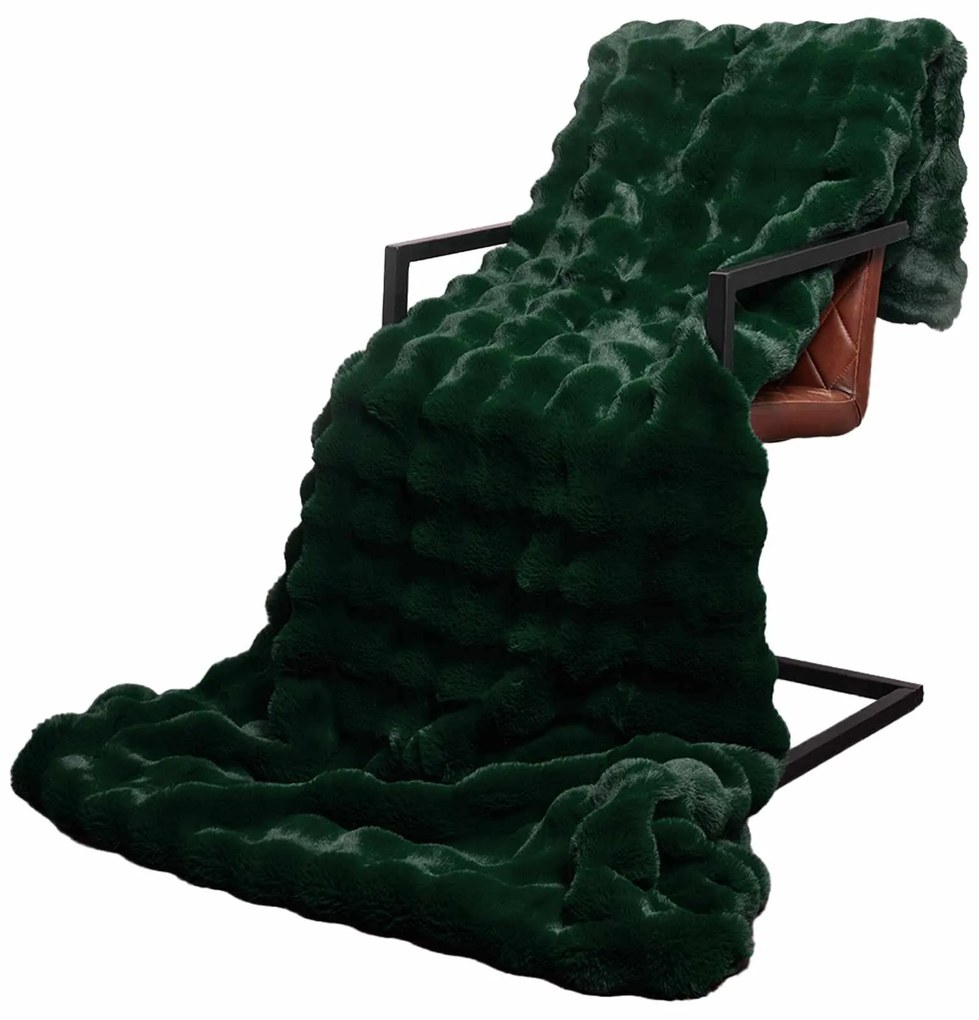 vidaXL Ψεύτικη κουβέρτα από κουνέλι Σκούρο Πράσινο 240 x 270 εκ.