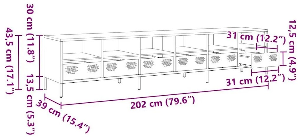 Έπιπλο Τηλεόρασης Μαύρο 202x39x43,5 εκ. Χάλυβας Ψυχρής Έλασης - Μαύρο