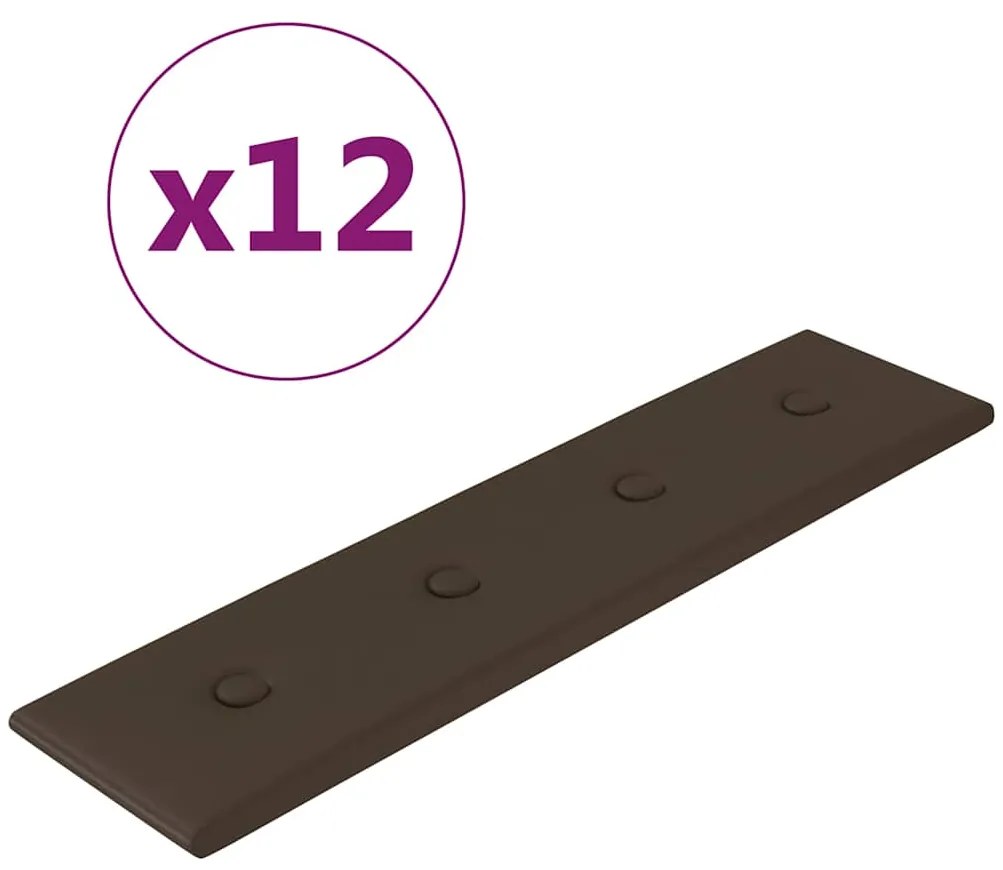 vidaXL Πάνελ Τοίχου 12 τεμ. καφέ 60 x 15 εκ. 1,08 μ² Συνθετικό Δέρμα