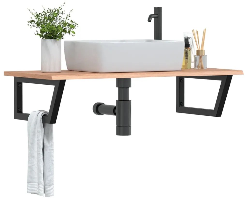 Ράφι Νιπτήρα Τοίχου από Ατσάλι / Μασίφ Ξύλο Δρυός