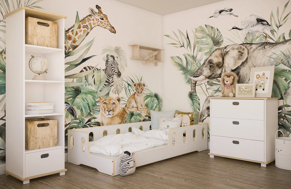 Κρεβάτι  Montessori Luna με κάγκελα White + Natural  90x200cm  BC50048WN  BabyCute