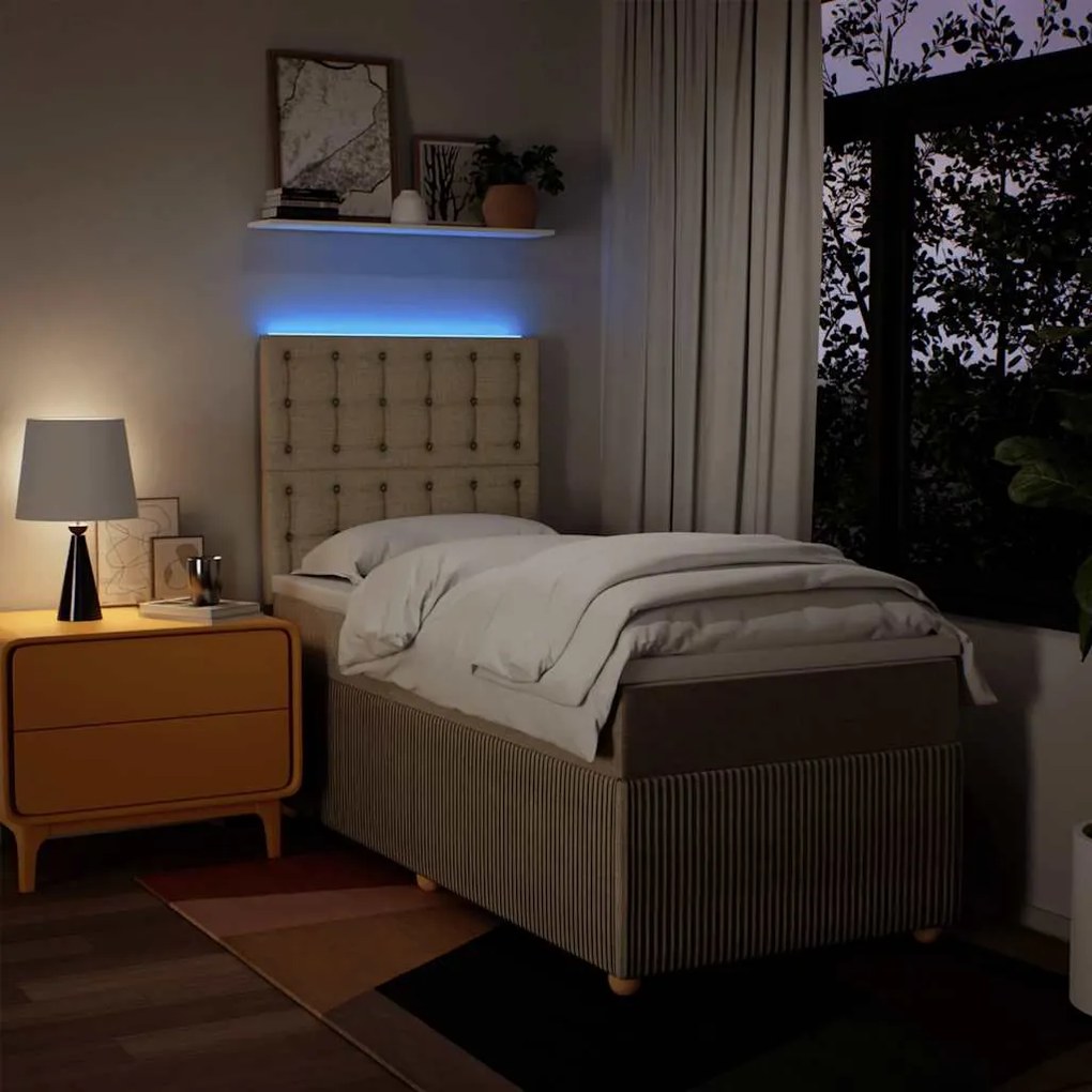 vidaXL Κρεβάτι Boxspring με Στρώμα Κρεμ 90x200 εκ.Υφασμάτινο