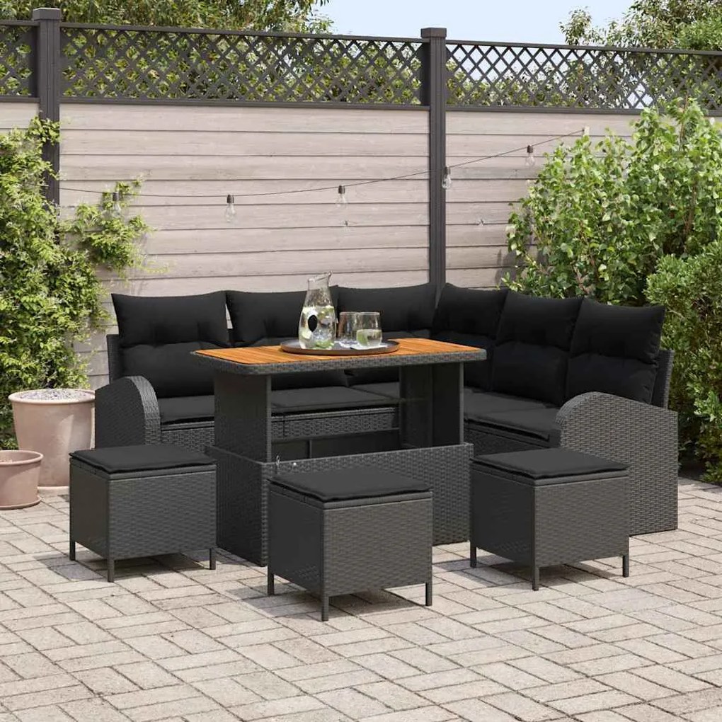 vidaXL Σετ Καναπέ Κήπου με μαξιλάρι 9 pcs Μαύρο Πολυ ράταν