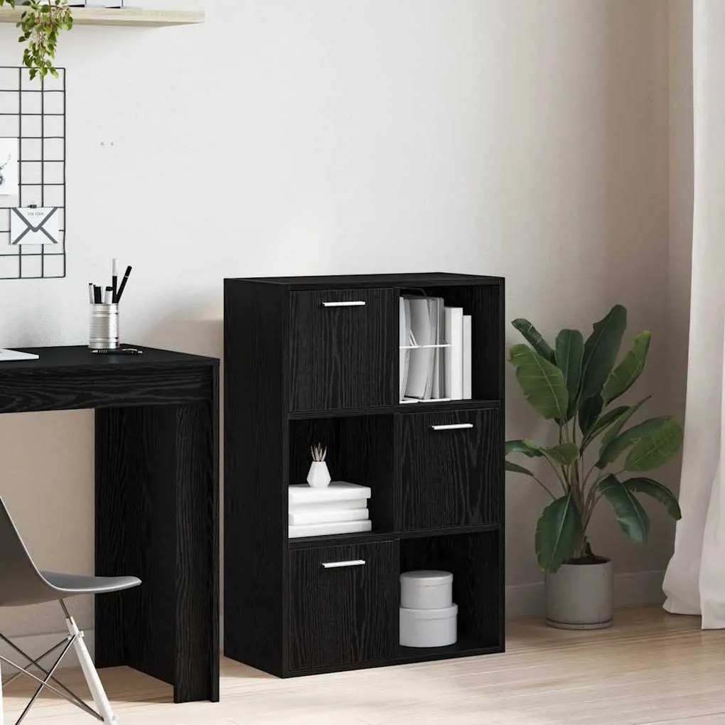 vidaXL Ραφιέρα με Ντουλάπια Μαύρη 60 x 29,5 x 90 εκ. από Επεξ. Ξύλο