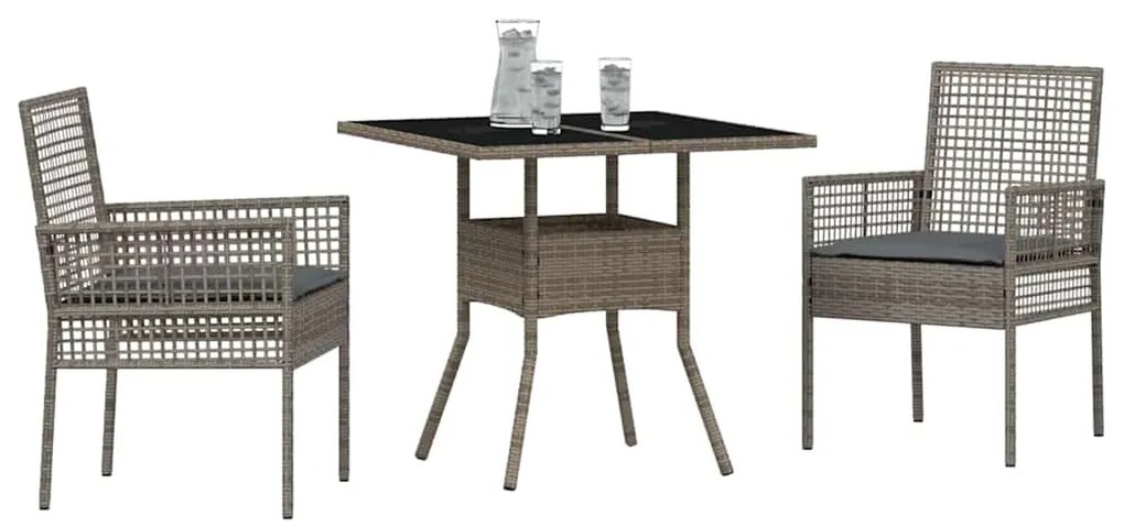 vidaXL Σέτ φαγητού για κήπο 3 pcs Γκρι συνθετικό ρατάν