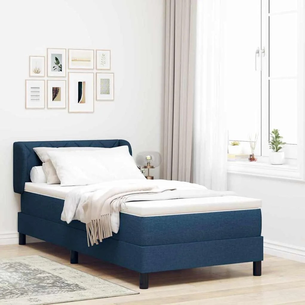 vidaXL Κρεβάτι box spring με στρώμα με στρώμα Μπλε 90 x 190 cm ύφασμα