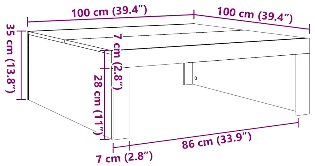 vidaXL Τραπεζάκι Σαλονιού Λευκό 100x100x35 εκ. Επεξ. Ξύλο