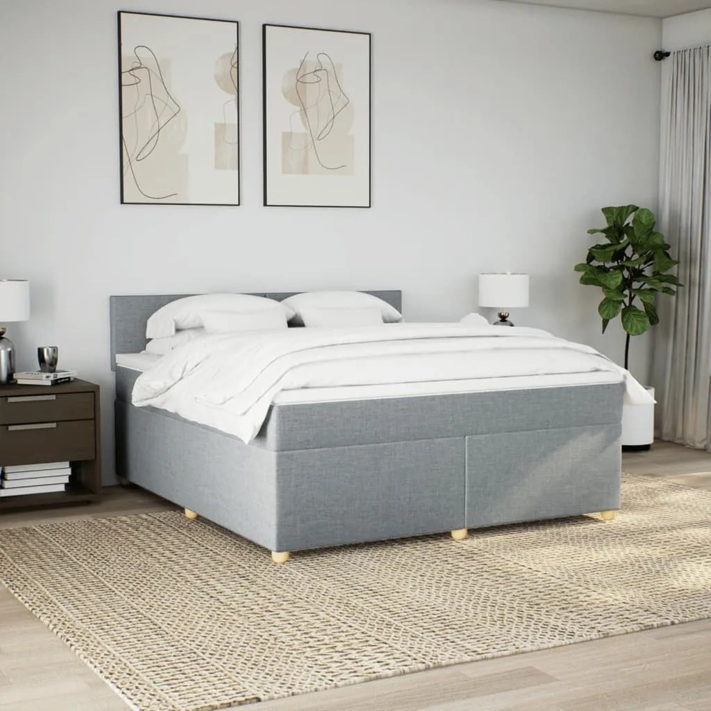 Κρεβάτι Boxspring με Στρώμα Ανοιχτό Γκρι 180x200 εκ. Υφασμάτινο - Γκρι