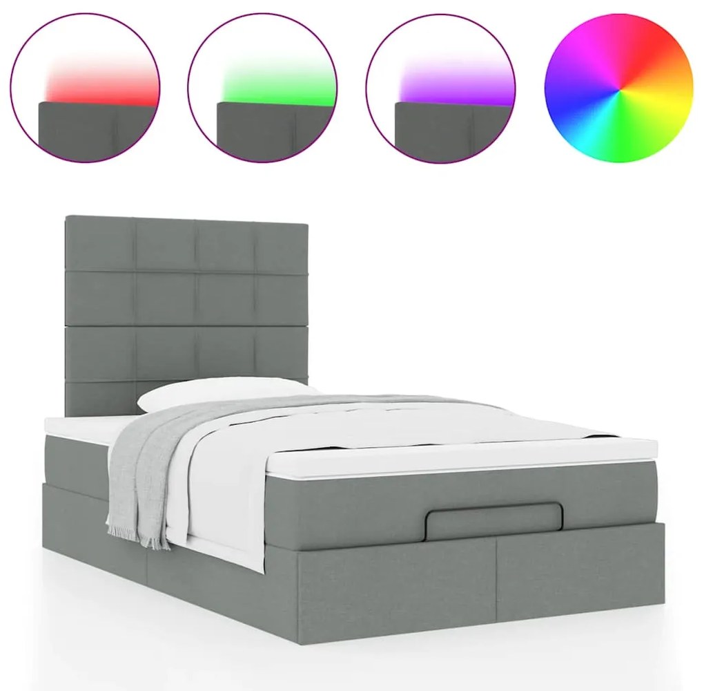 Οθωμανικό κρεβάτι με στρώμα &amp; LEDs Σκούρο γκρι 120x190cm Ύφασμα - Γκρι