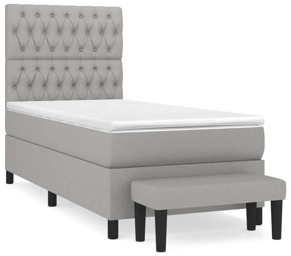 Κρεβάτι Boxspring με Στρώμα Ανοιχτό Γκρι 90x200 εκ. Υφασμάτινο - Γκρι