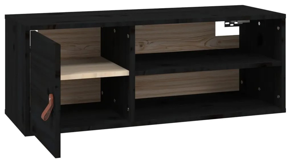 vidaXL Ντουλάπι Τοίχου Μαύρο 80 x 30 x 30 εκ. από Μασίφ Ξύλο Πεύκου
