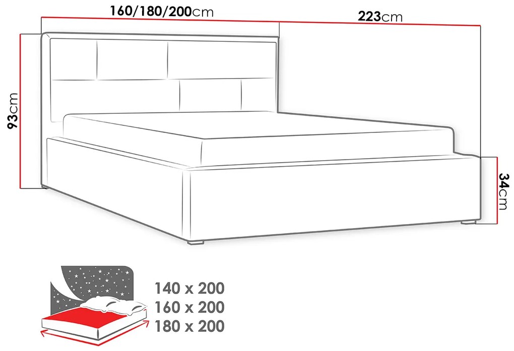 Επενδυμένο κρεβάτι Deco-140 x 200-Gkri Anoixto