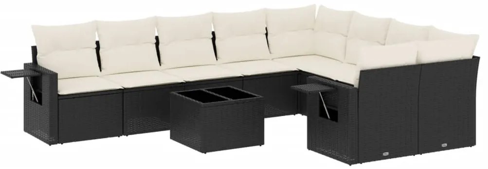 vidaXL Σαλόνι Κήπου Σετ 10 Τεμαχίων Μαύρο Συνθετικό Ρατάν με Μαξιλάρια